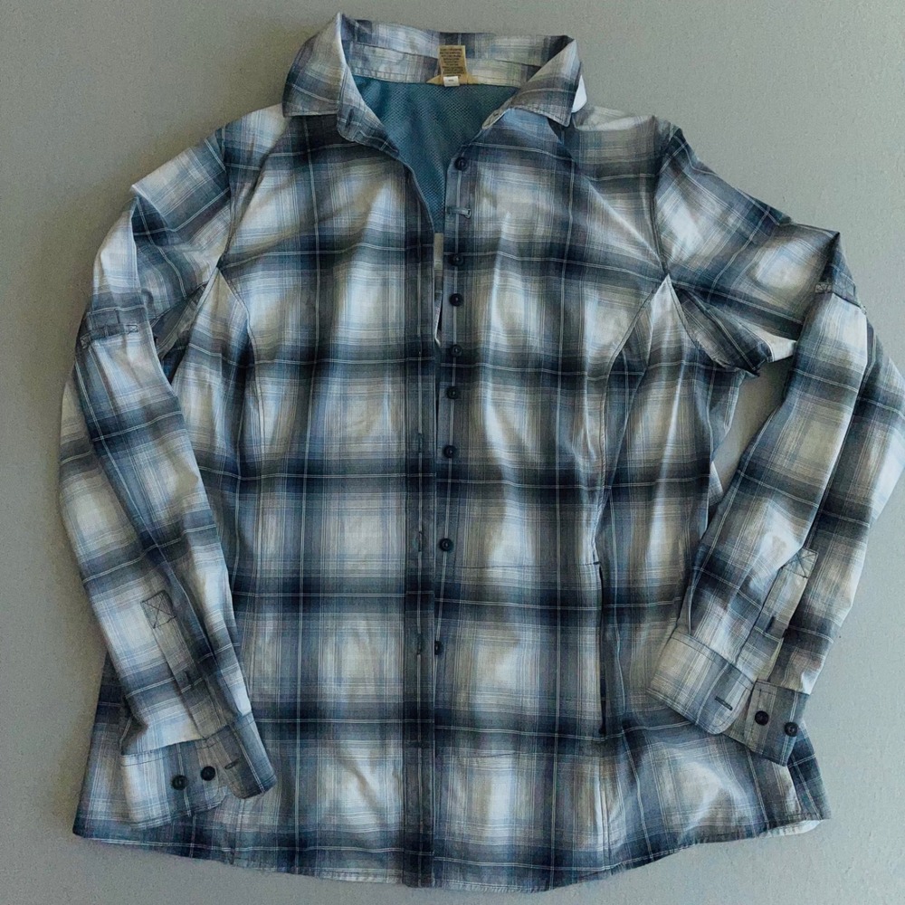 Duluth Trading Co Armachillo Plaid Cooling Shirt Blue White XL Long Sleeve